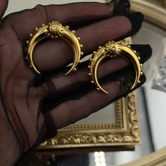 Bold Gold Crescent Hoop Earrings – Stainless Steel - Picture 14 of 14